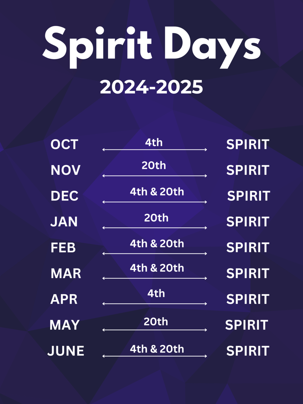 2024-2025 Spirit Days graphic
